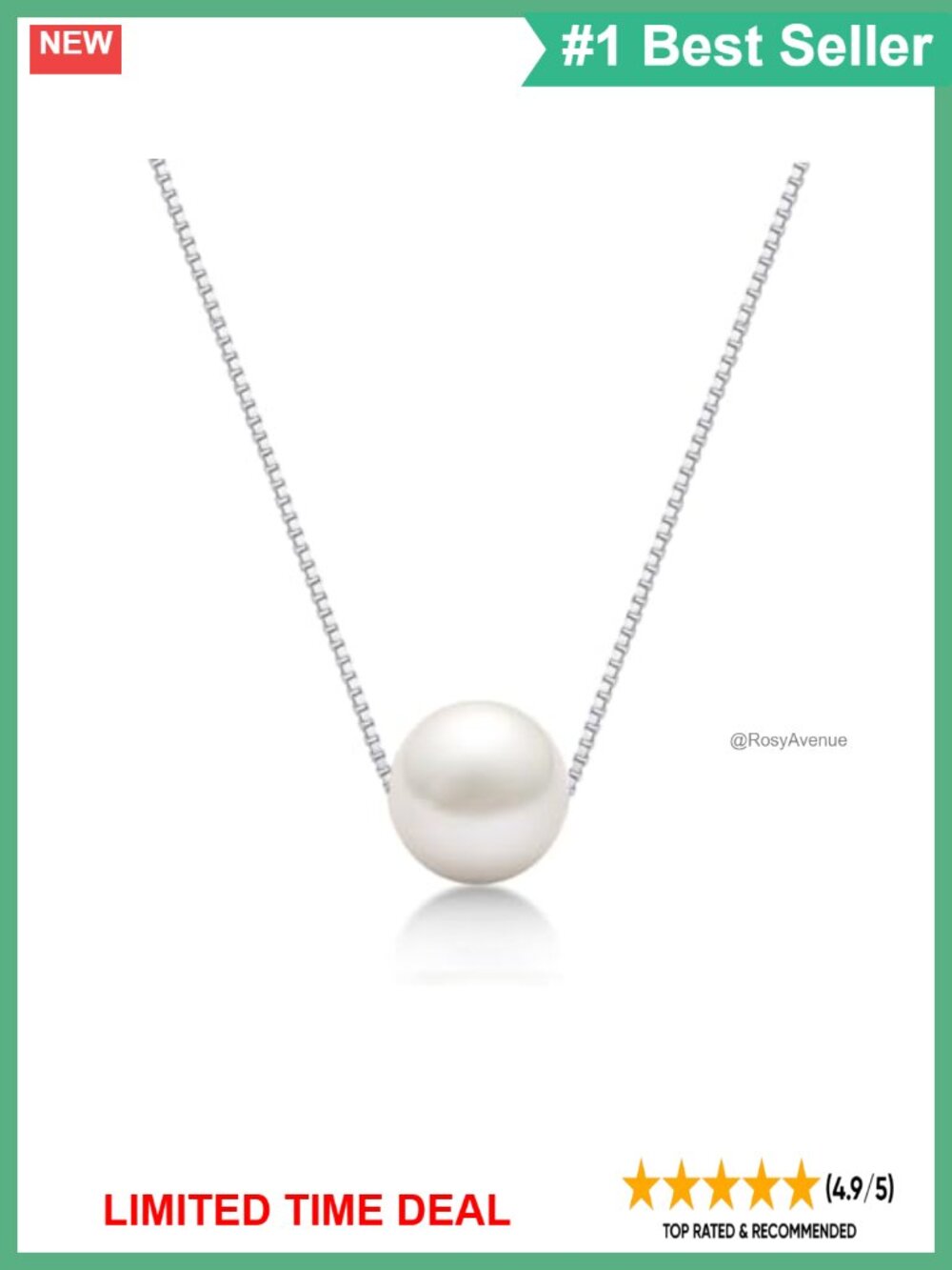 925 Sterling Silver Single Pearl Pendant Necklace 18" Classic